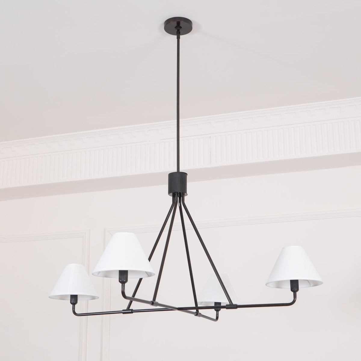 Ornuvyh vintage industriel lysekrone i metal og stof