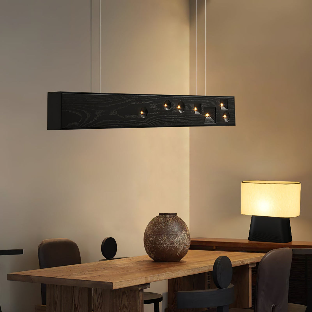 Candeeiro suspenso Elvorora em madeira e pedra preciosa com LED linear