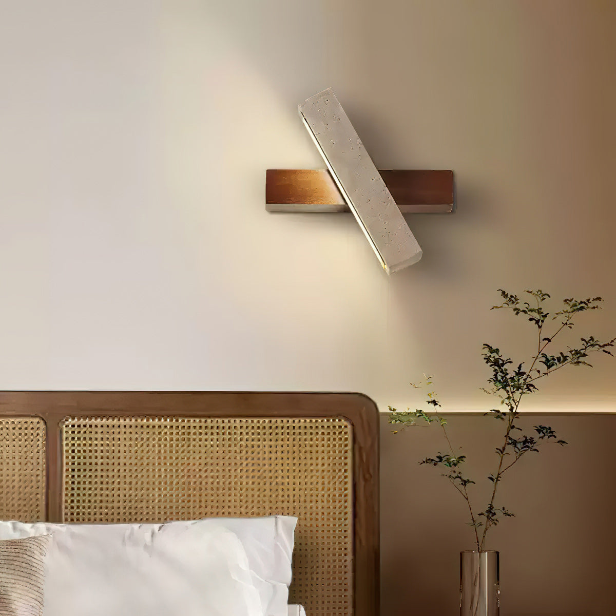 Candeeiro de parede moderno minimalista linear em nogueira e travertino Ostruvyo