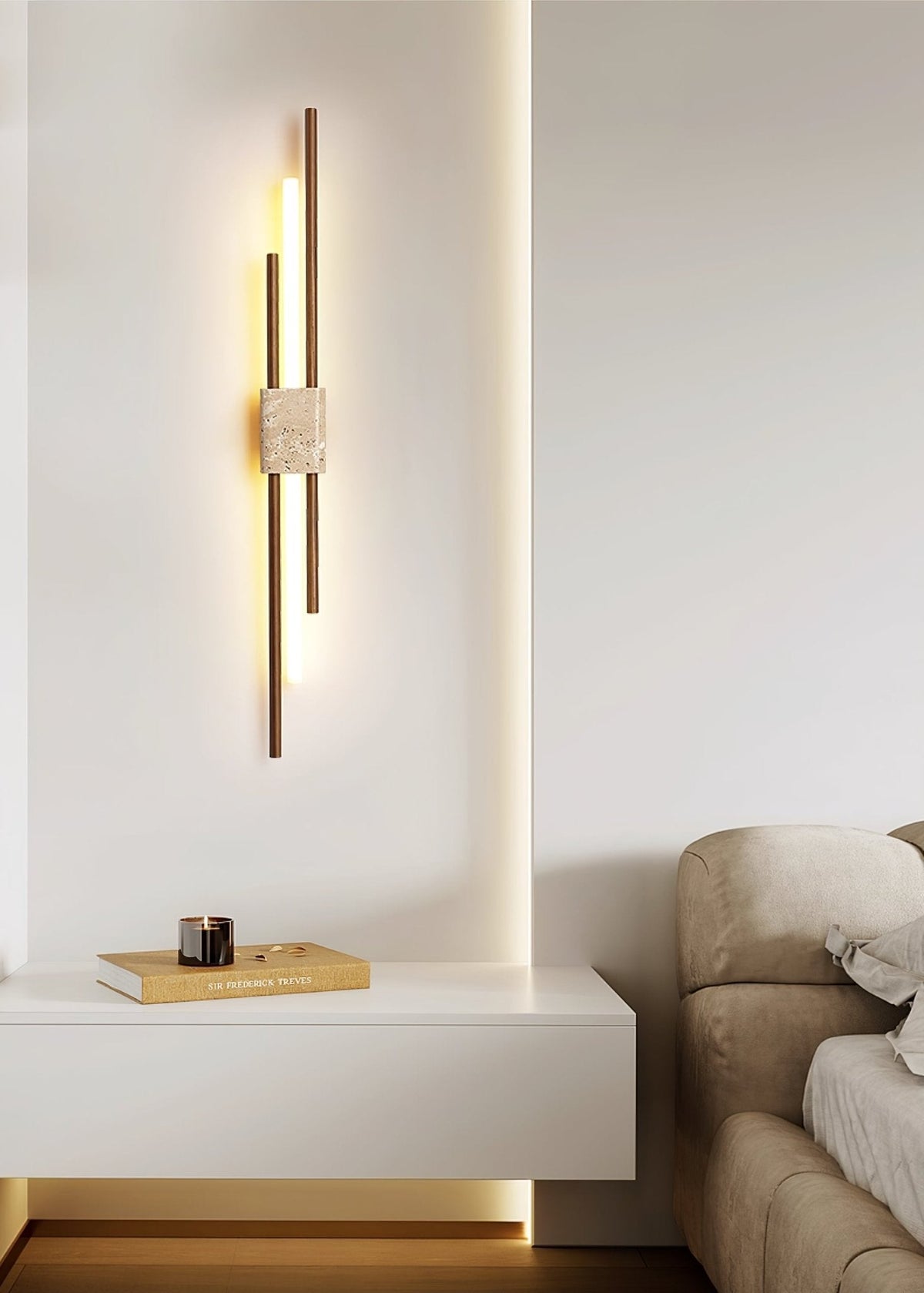 Eden Terra travertin trä valnöt vägglampa