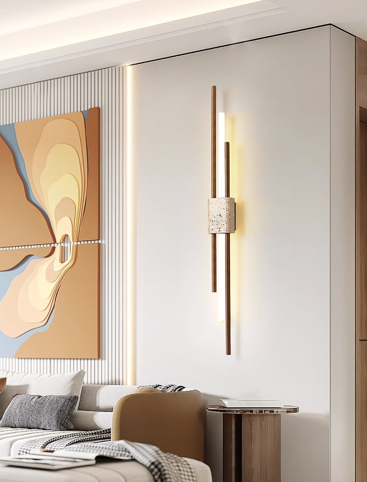 Eden Terra travertin trä valnöt vägglampa