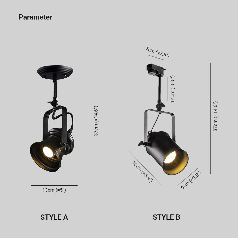 Candeeiro de teto Alessio de montagem semiembutida, estilo industrial, rotativo