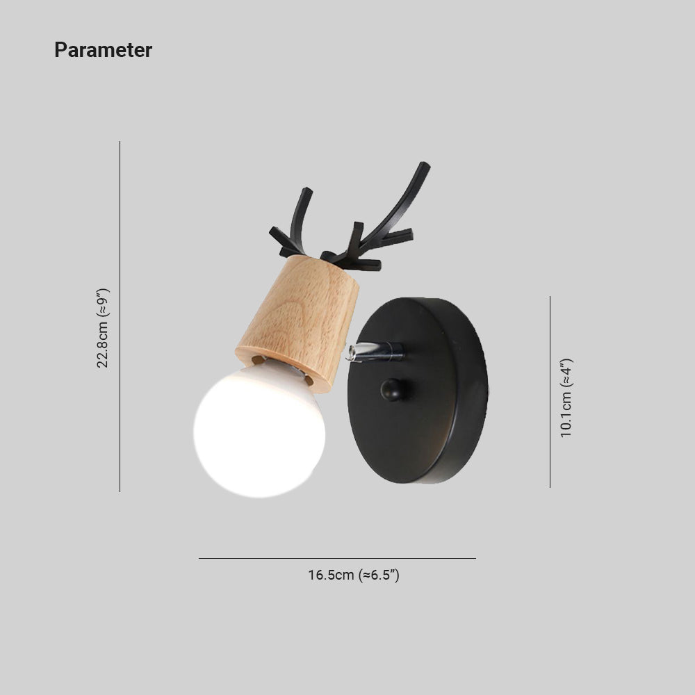 Muto modern vägglampa i trä och glas med hornform, sovrum/badrum