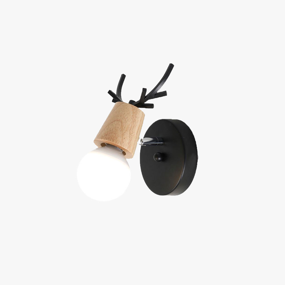 Muto modern vägglampa i trä och glas med hornform, sovrum/badrum