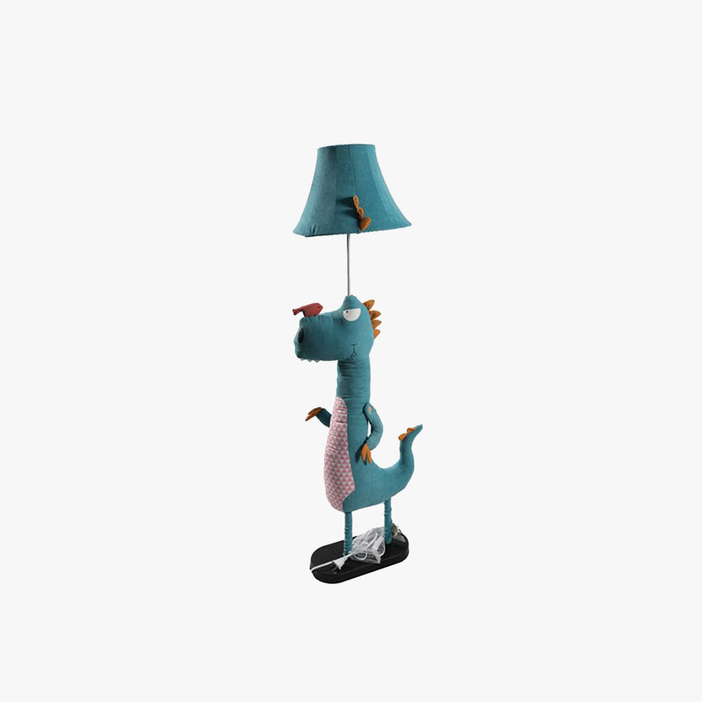 Minori moderne gulvlampe i dinosaurdesign, metal/tekstil