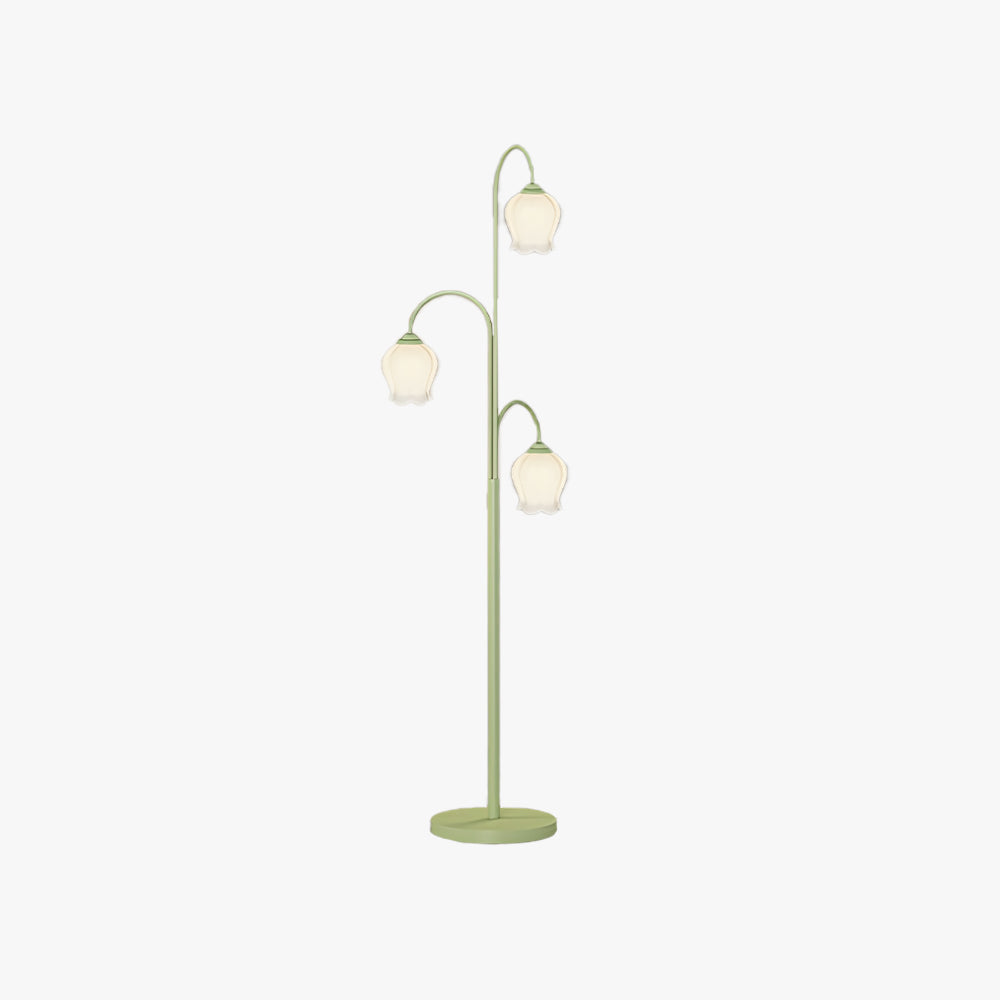 Lily gulvlampe med grøn lampeskærm i blomstermotiv, metal/glas, stue/soveværelse