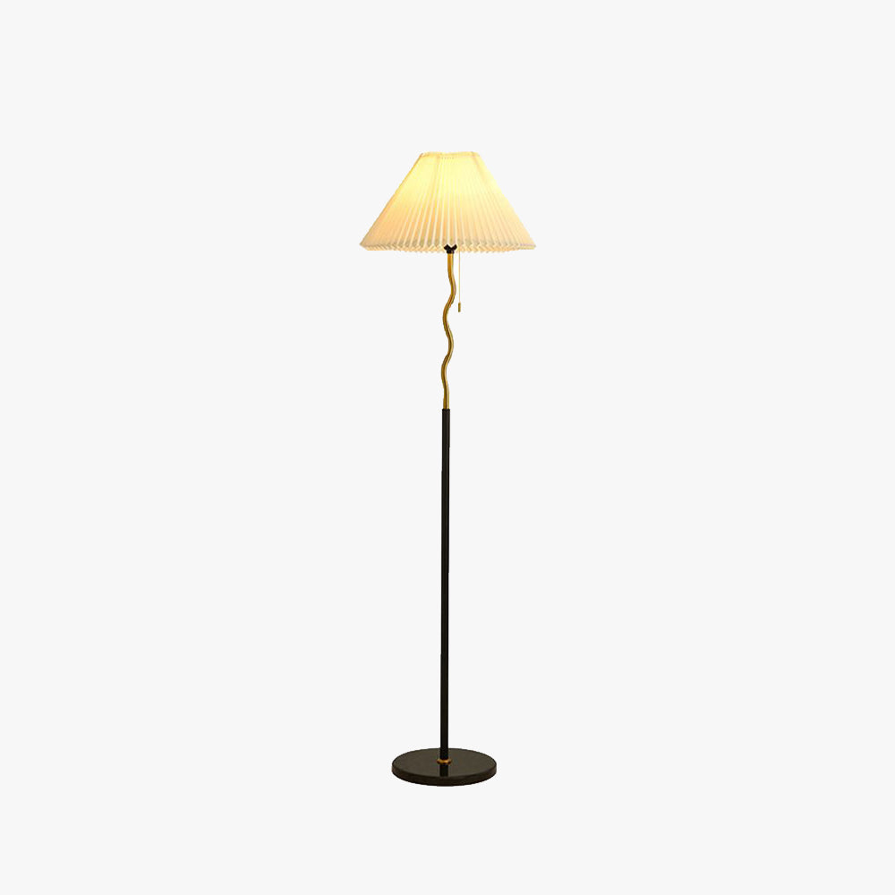 Ozawa vintage retro geometrisk gulvlampe med plisseret metalskærm i stof, sort