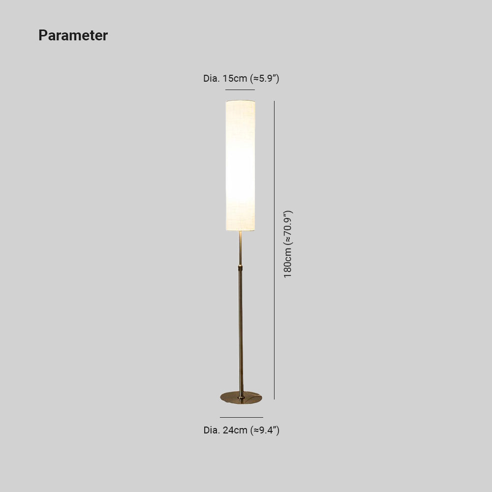 Eryn minimalistisk vit cylindrisk golvlampa i metall och tyg