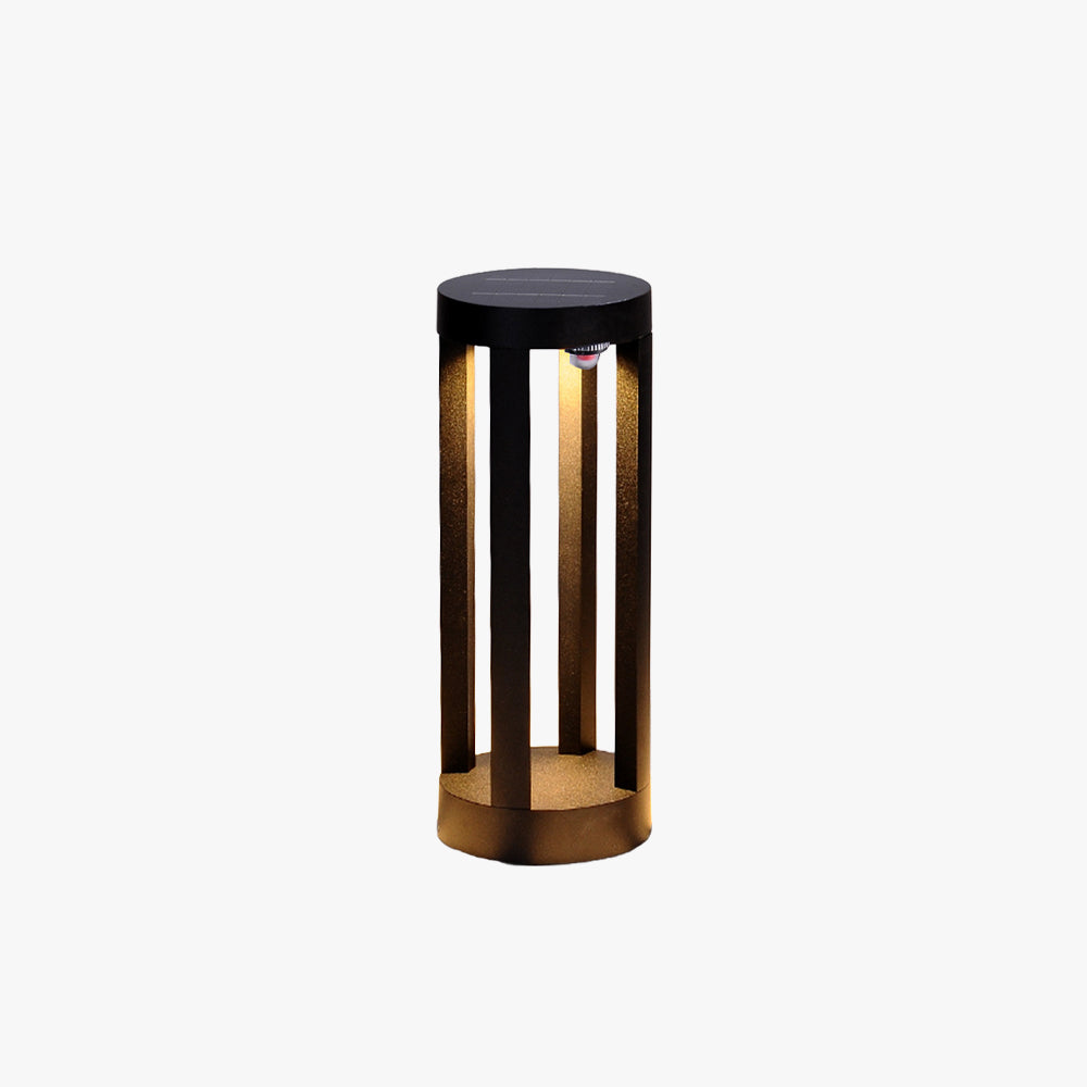 Ray minimalistisk cylindrisk udendørs sti- og bedlampe med hul solcellehus, sort