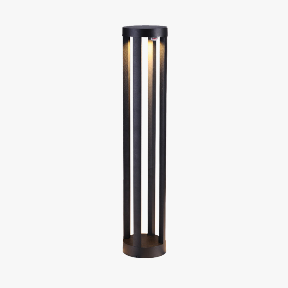 Ray minimalistisk cylindrisk udendørs sti- og bedlampe med hul solcellehus, sort