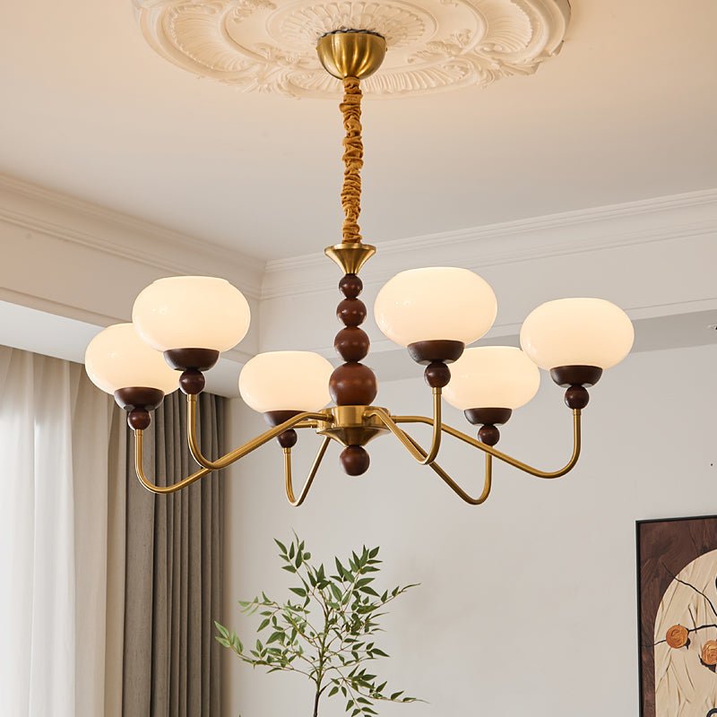 Sylaian moderne lysekrone i glas, træ og messing med 6 lamper