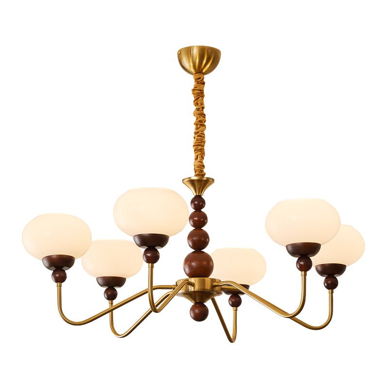 Sylaian moderne lysekrone i glas, træ og messing med 6 lamper