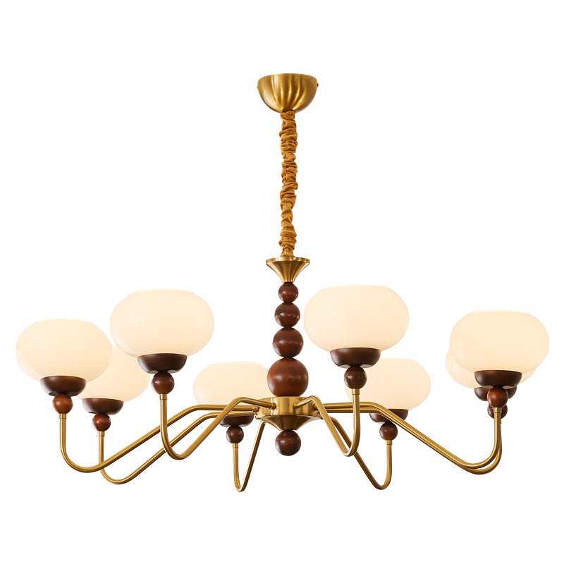 Sylaian moderne lysekrone i glas, træ og messing med 6 lamper
