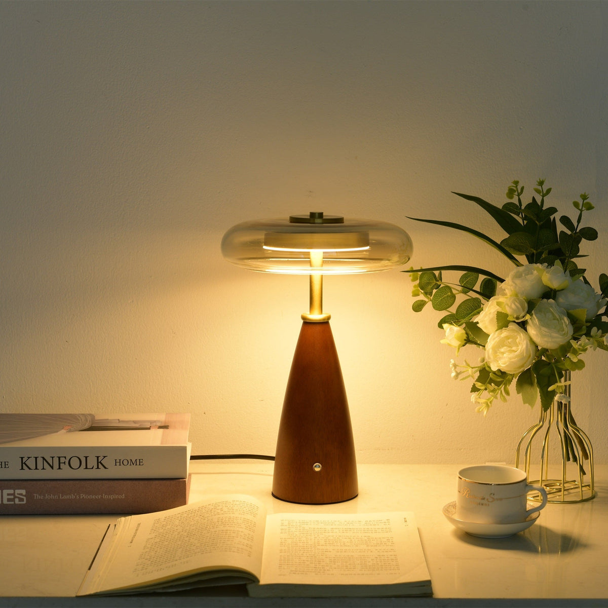 Mushroom retrobordslampa i glas