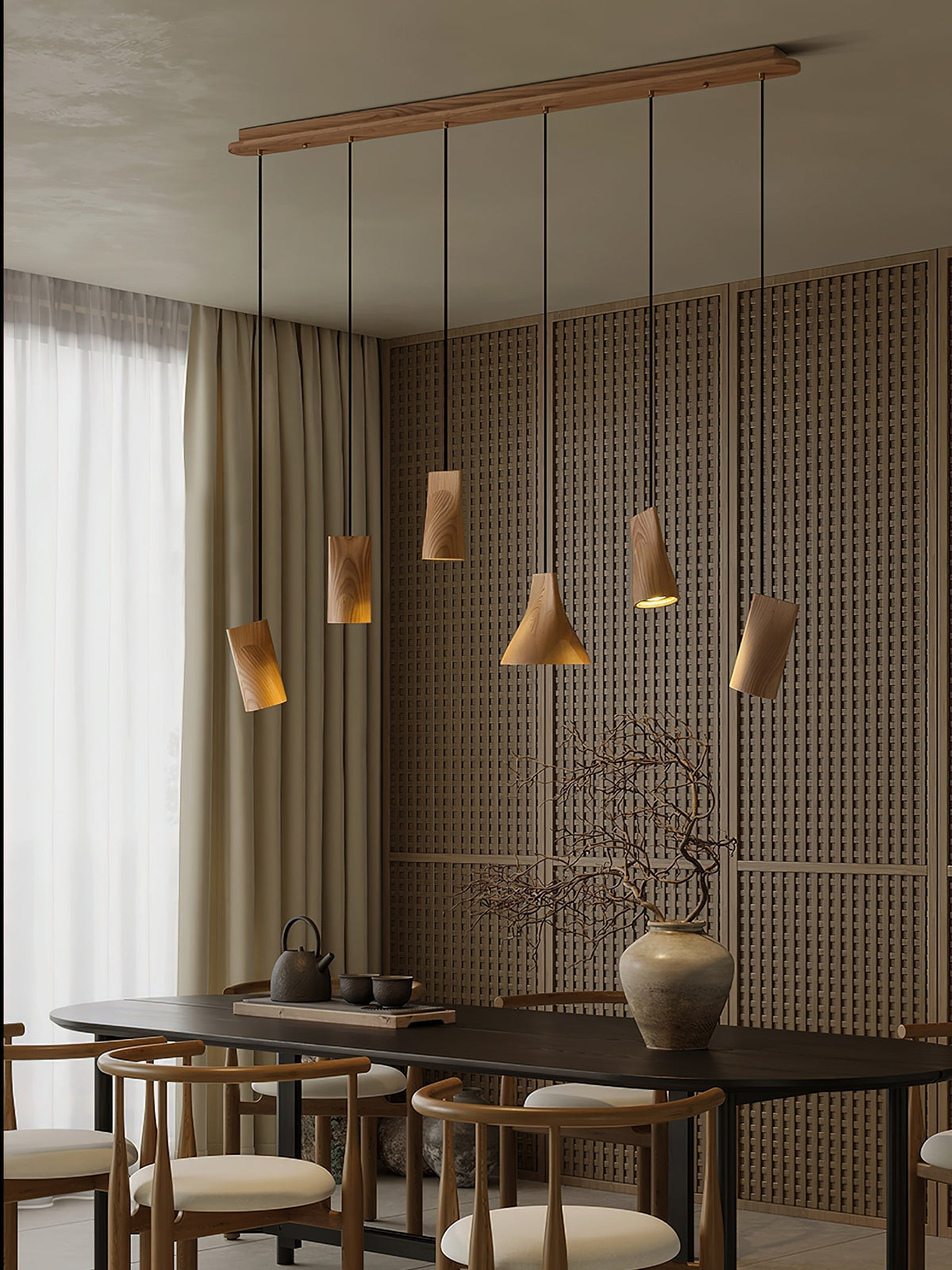 Lustre suspenso assimétrico em madeira Ivarara
