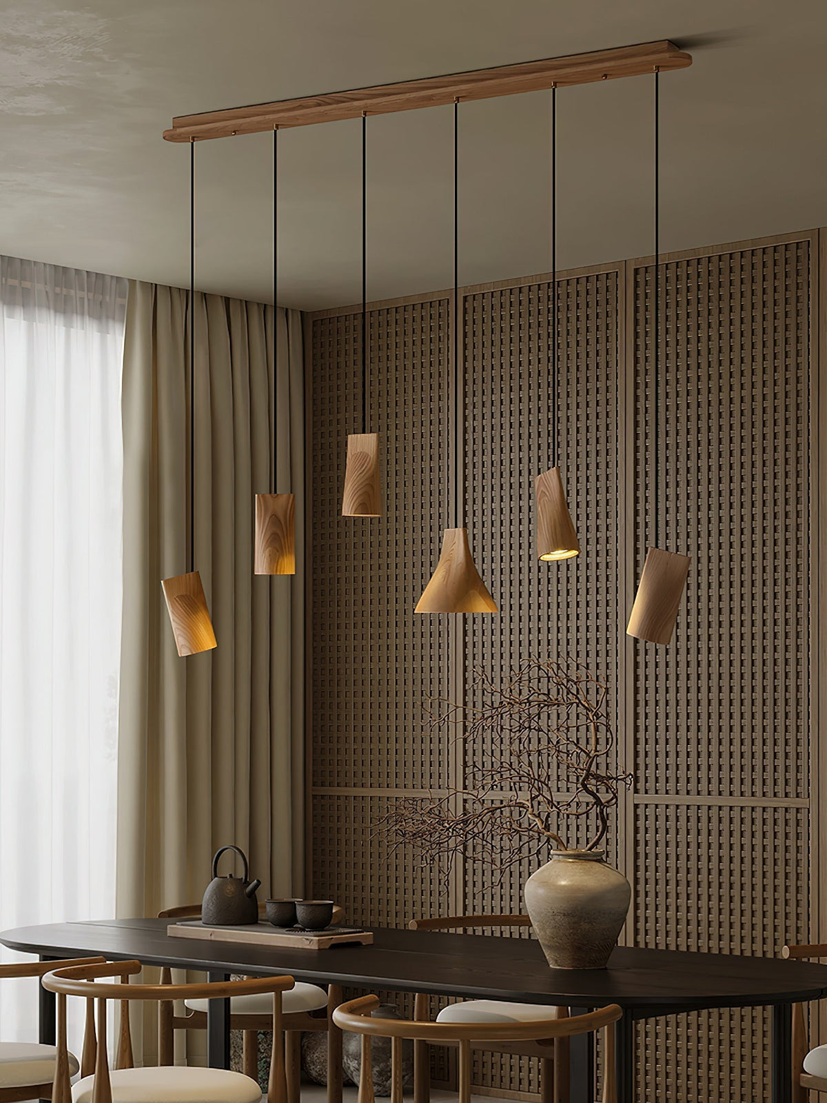 Lustre suspenso assimétrico em madeira Ivarara