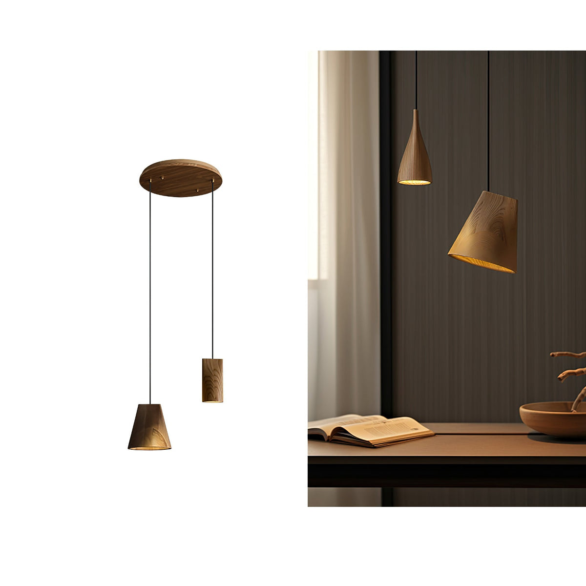 Lustre suspenso assimétrico em madeira Ivarara