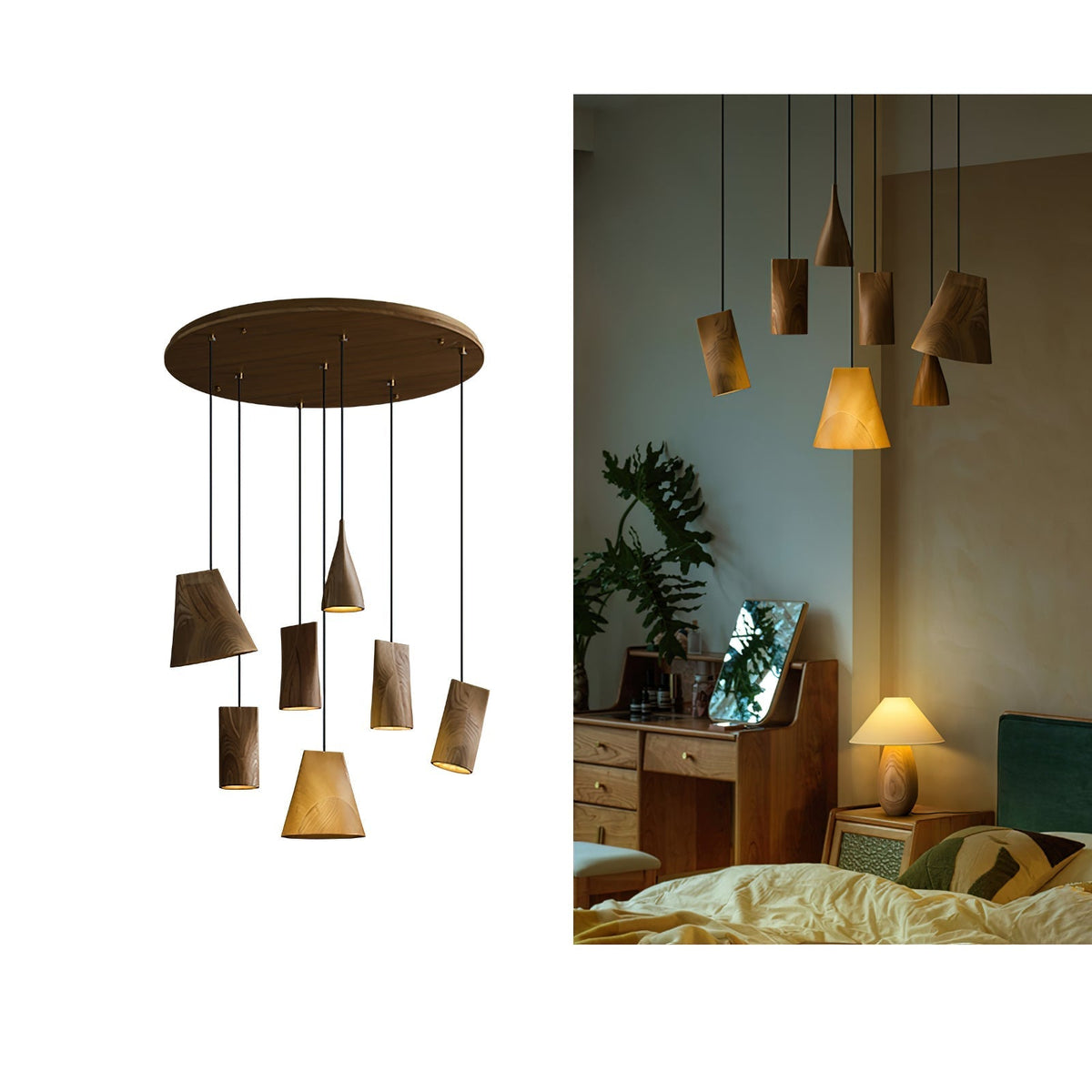 Lustre suspenso assimétrico em madeira Ivarara