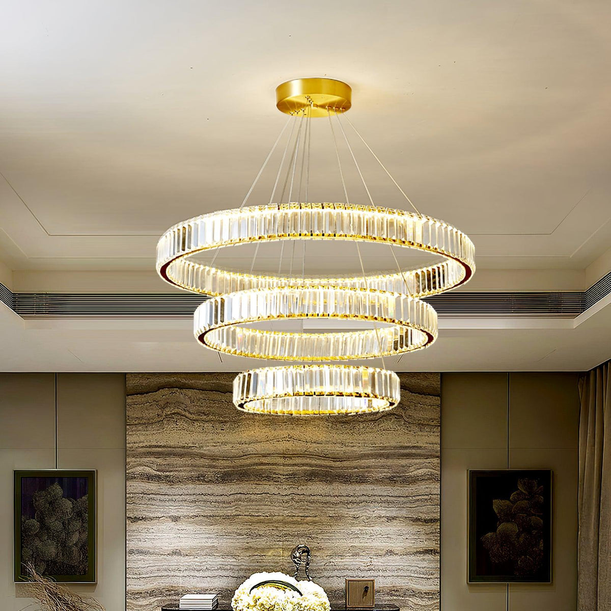 Candelabro de anel de cristal dourado Cyrirelle