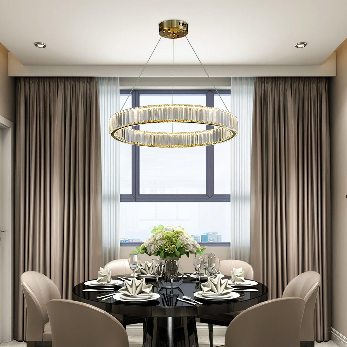 Candelabro de anel de cristal dourado Cyrirelle
