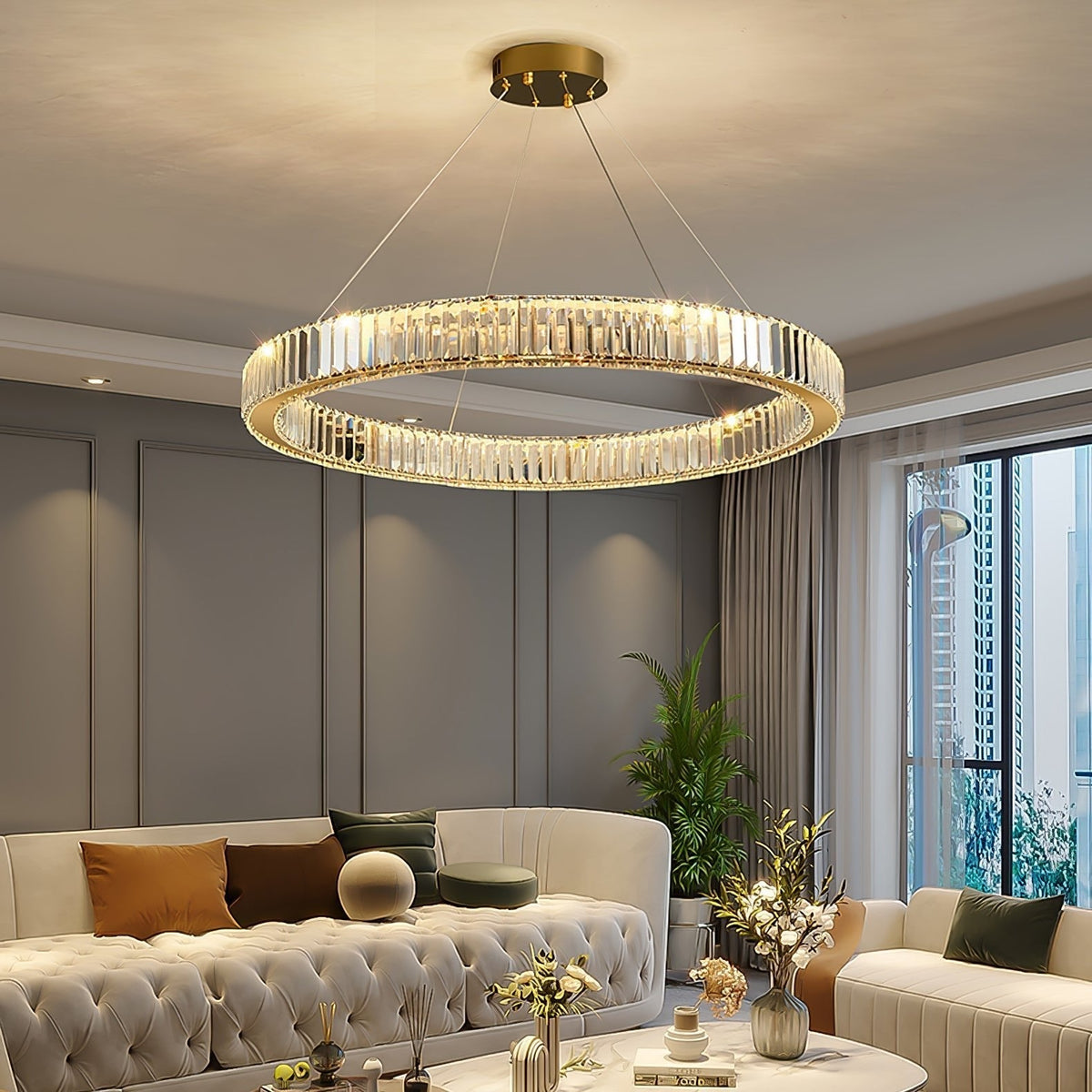 Candelabro de anel de cristal dourado Cyrirelle