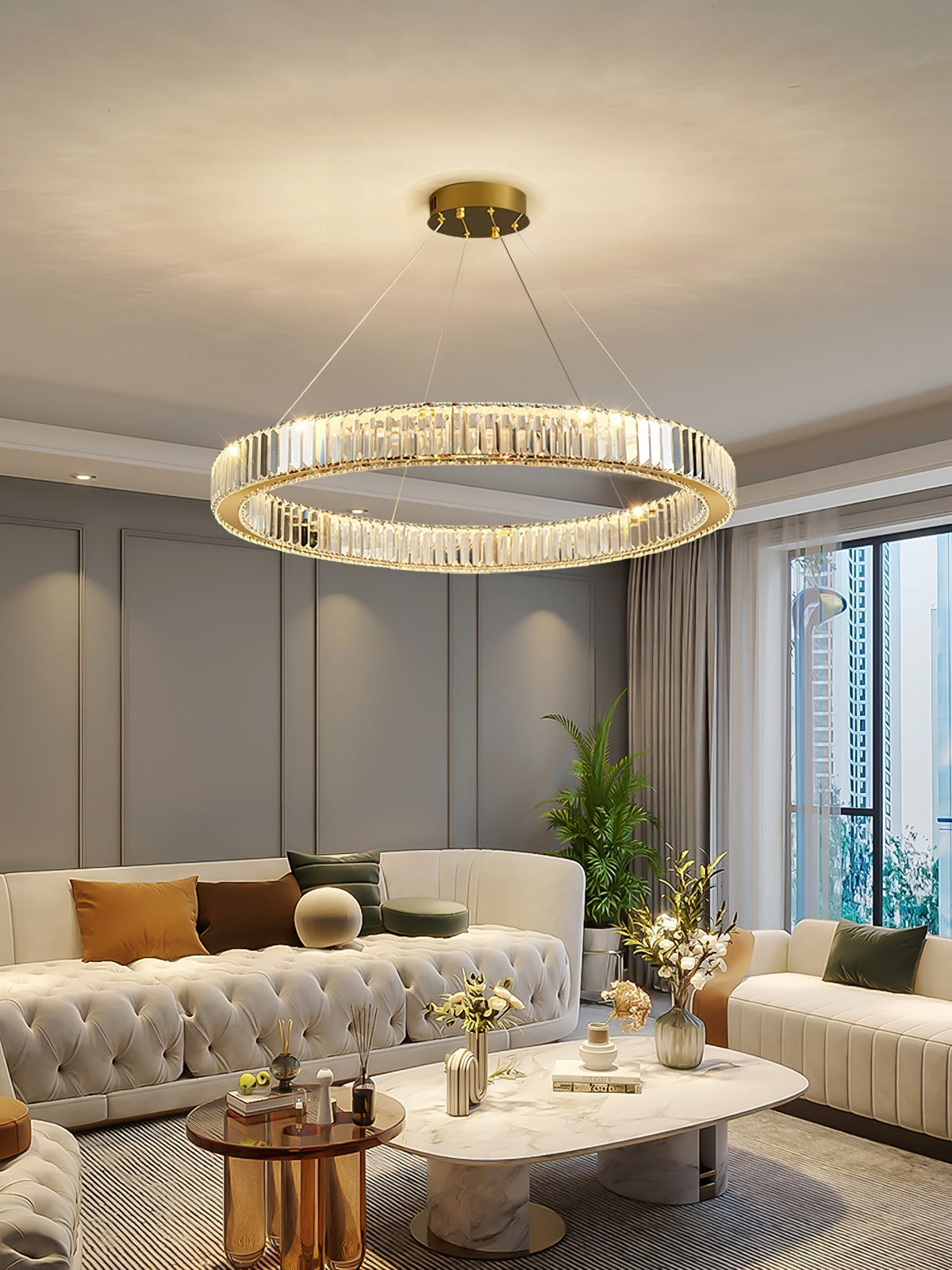 Candelabro de anel de cristal dourado Cyrirelle