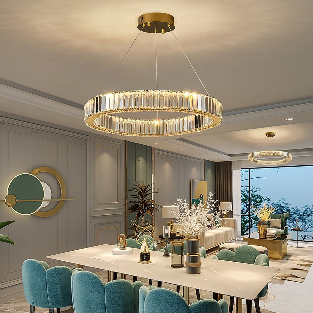 Candelabro de anel de cristal dourado Cyrirelle