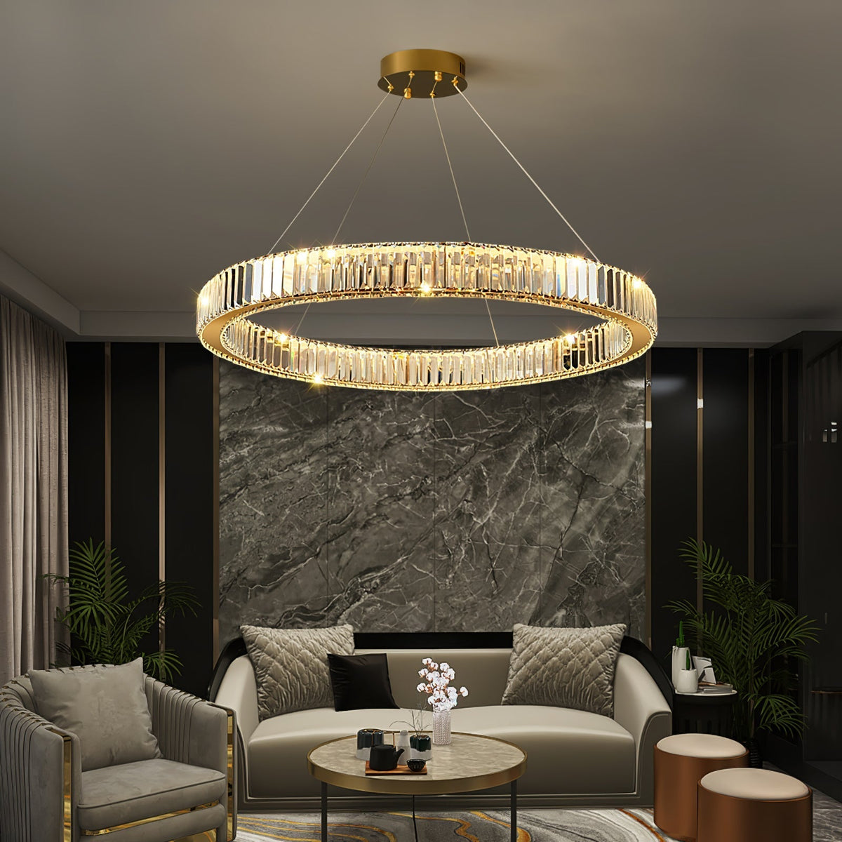 Candelabro de anel de cristal dourado Cyrirelle