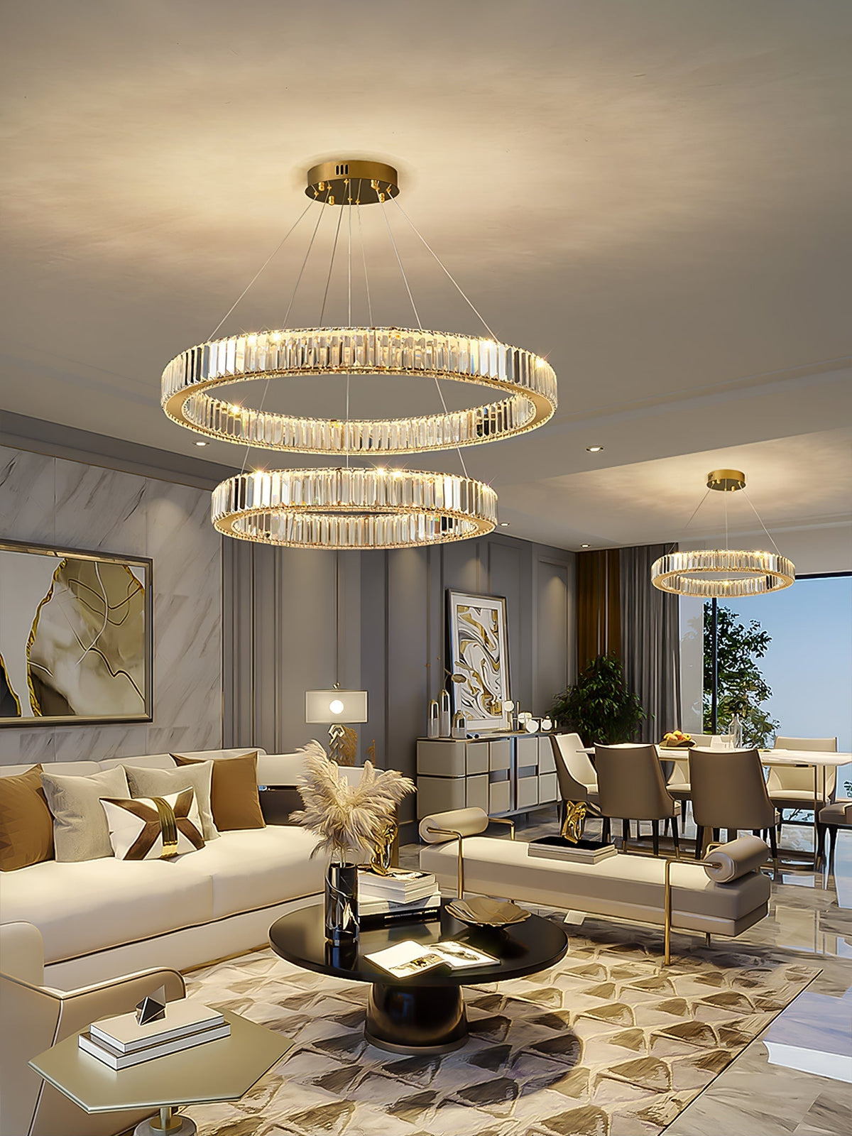 Candelabro de anel de cristal dourado Cyrirelle
