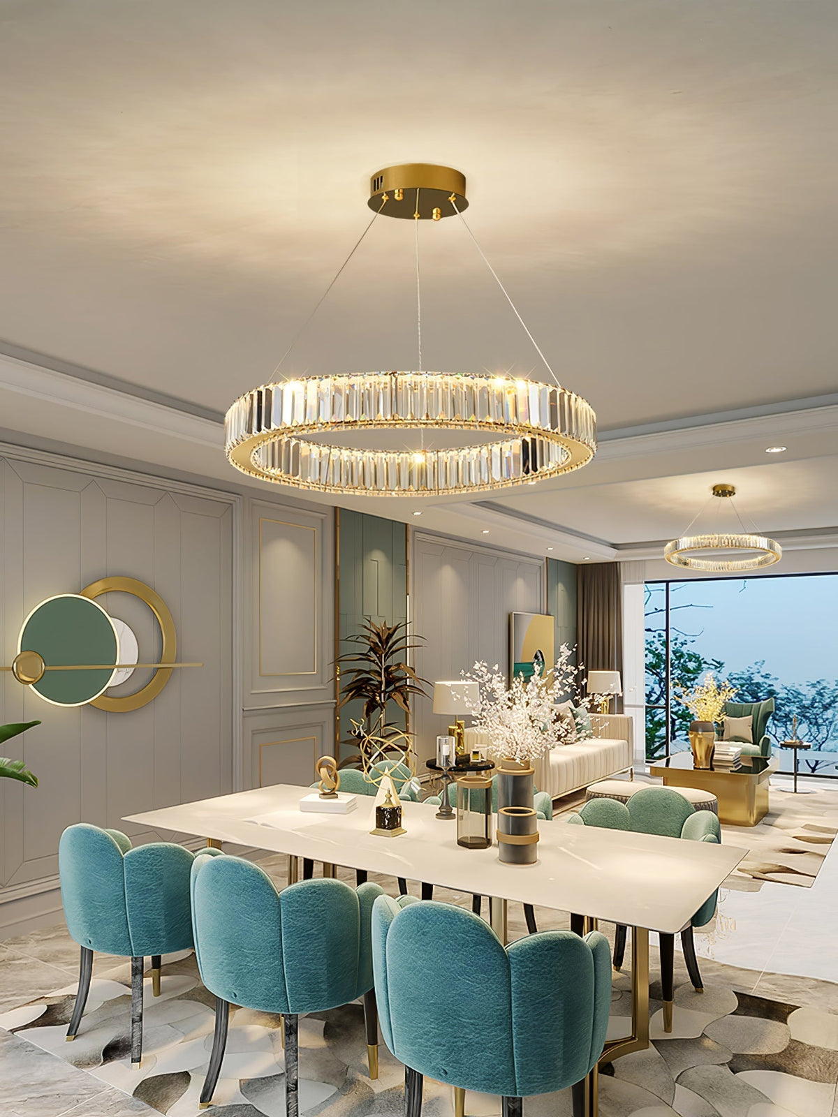 Candelabro de anel de cristal dourado Cyrirelle