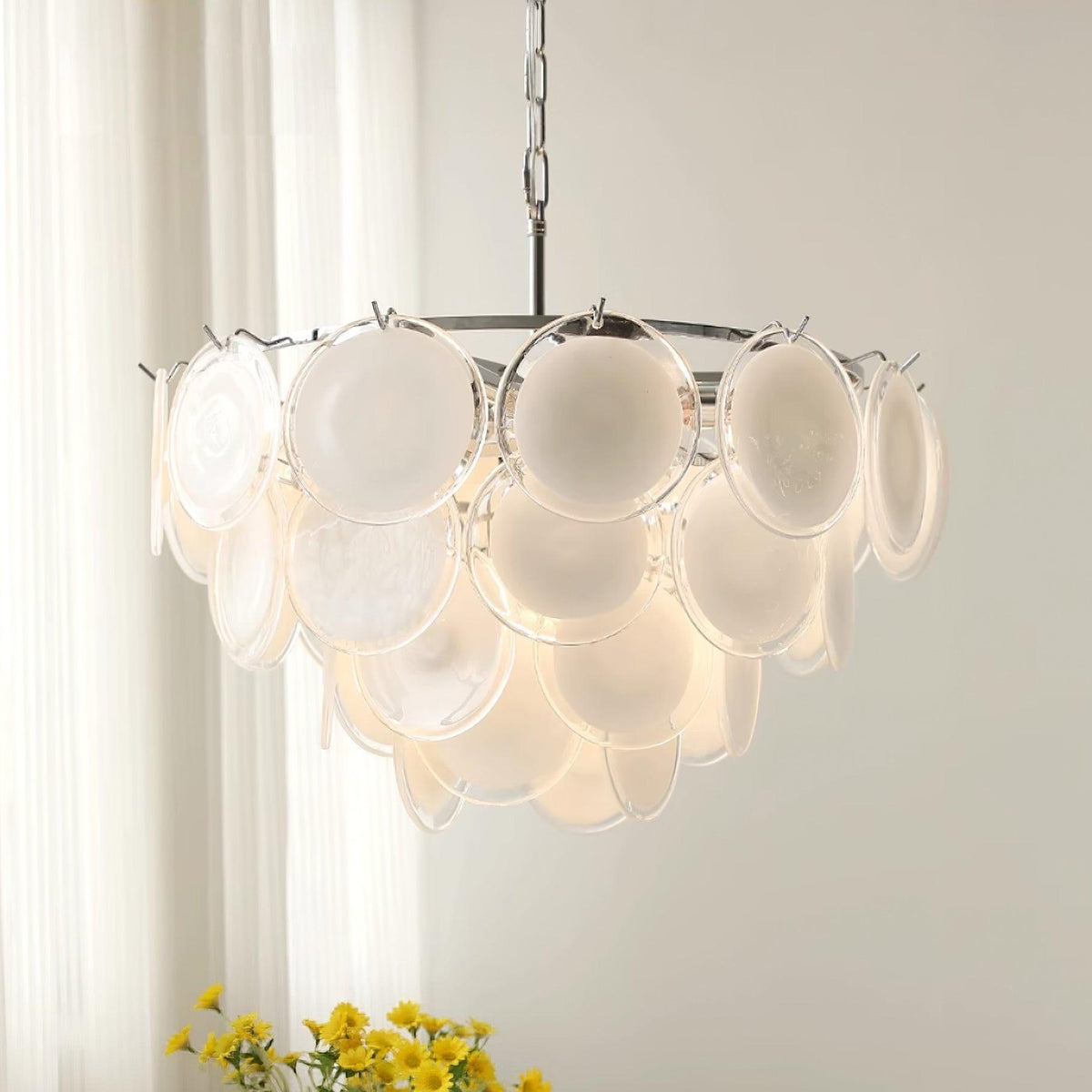 Lumirae lysekrone, kaskade af matterede glasskiver
