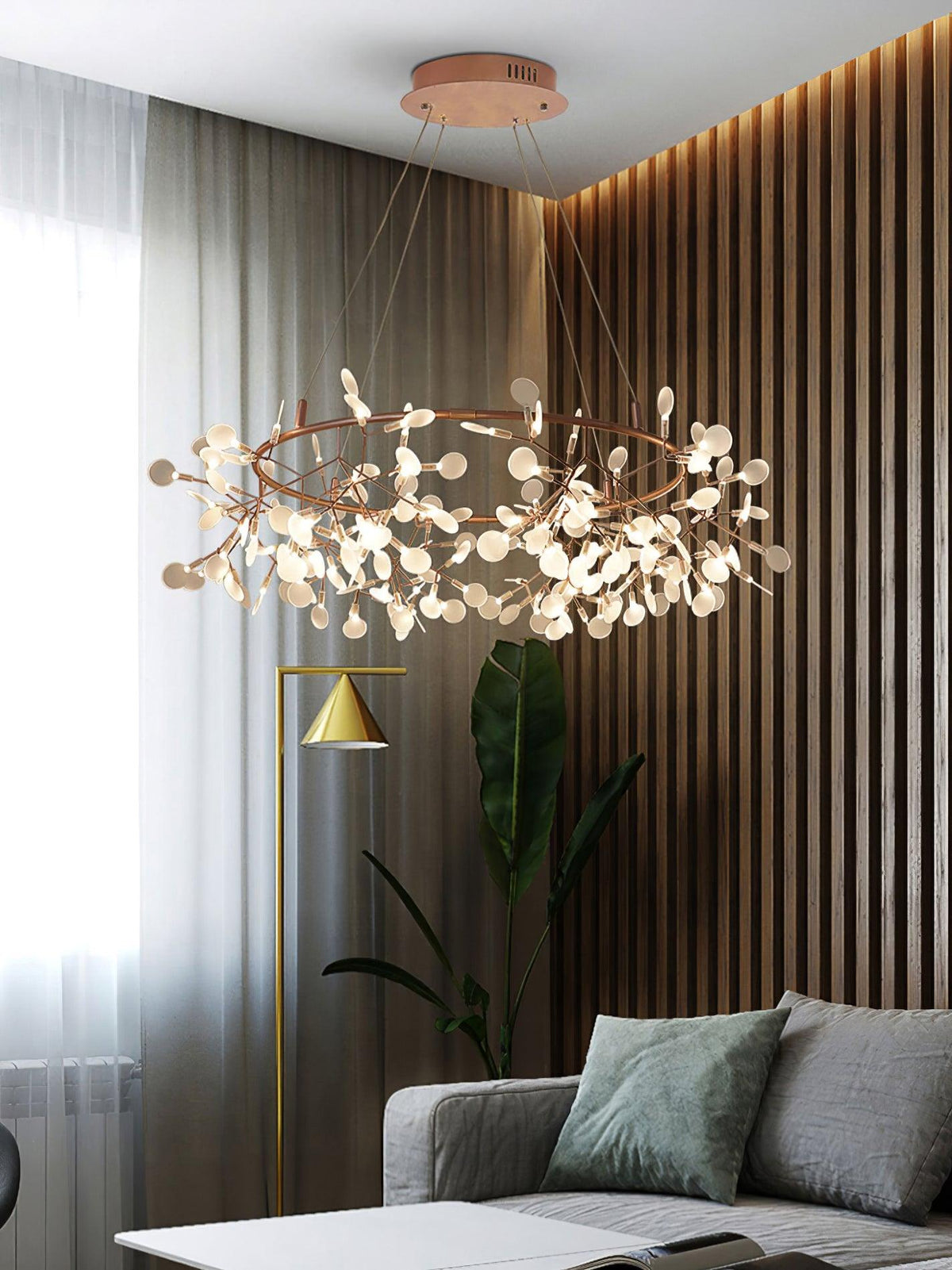 Lustre Dore com ramo de LED em forma de pirilampo