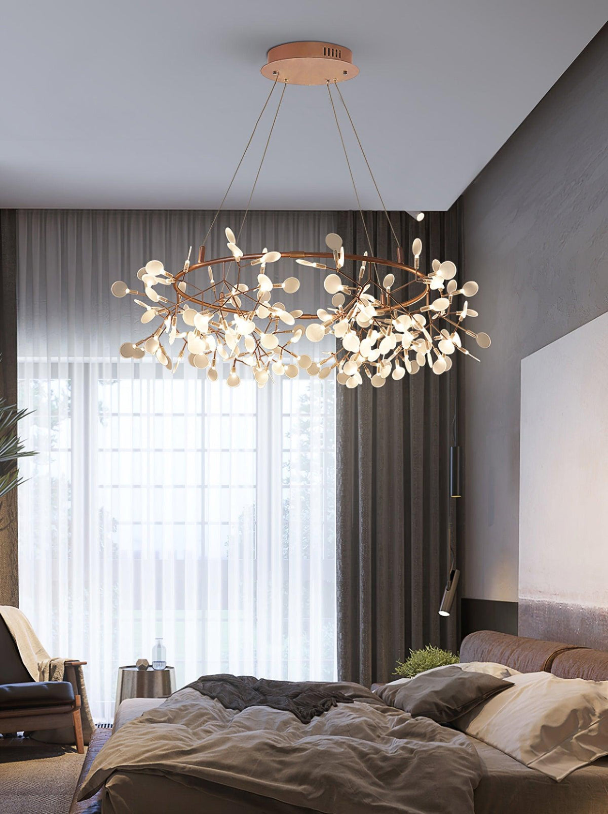 Lustre Dore com ramo de LED em forma de pirilampo