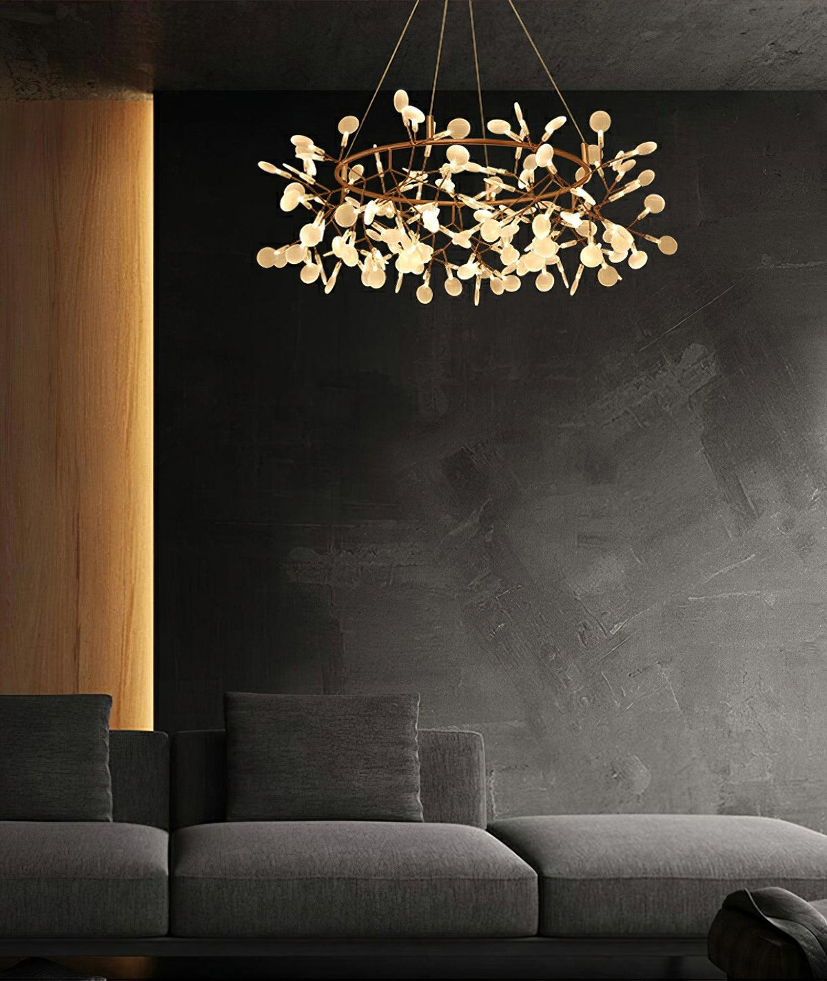 Lustre Dore com ramo de LED em forma de pirilampo