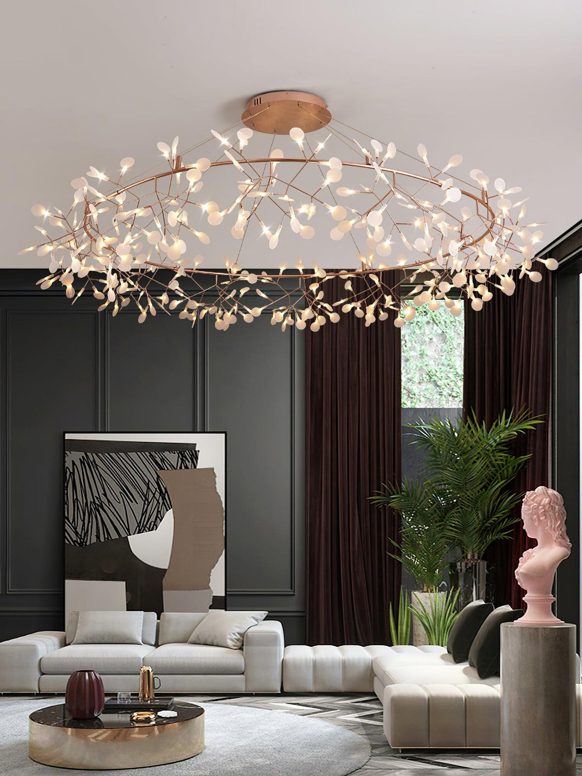 Lustre Dore com ramo de LED em forma de pirilampo