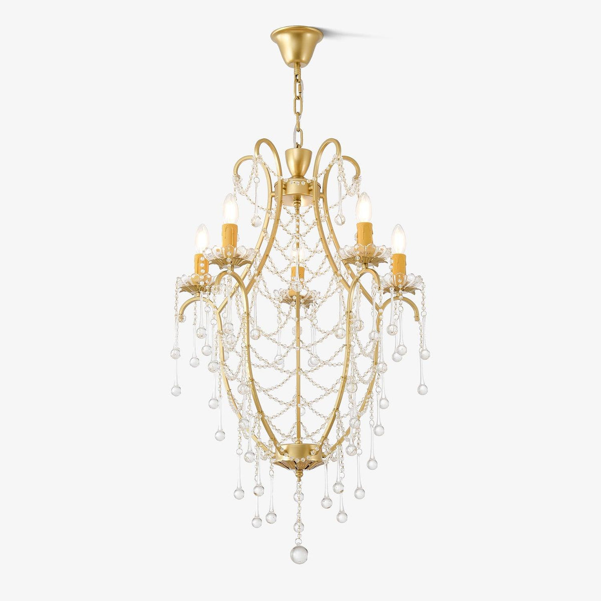 Candeeiro de lustre Eiriian em forma de gaiola com gotas de vidro