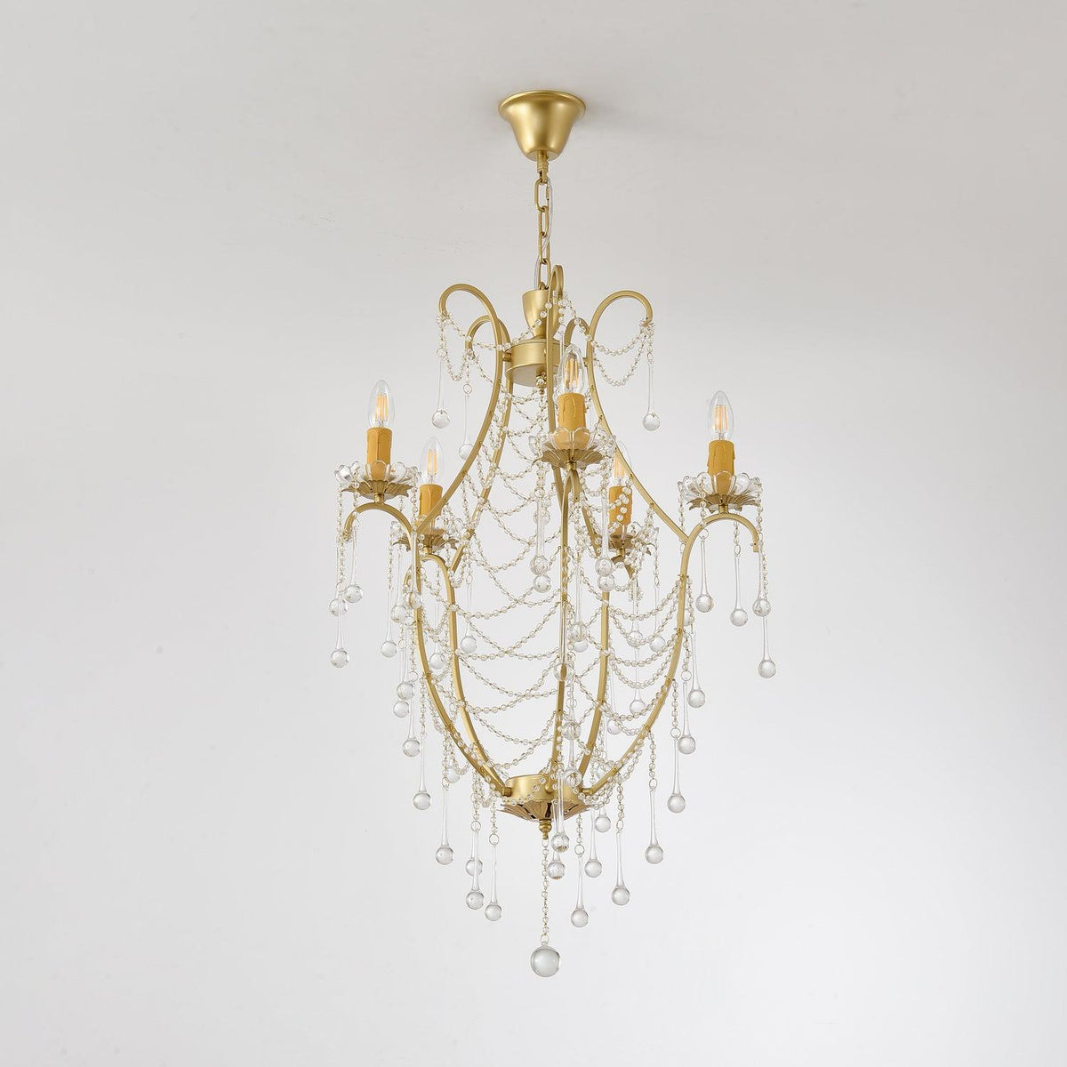 Candeeiro de lustre Eiriian em forma de gaiola com gotas de vidro