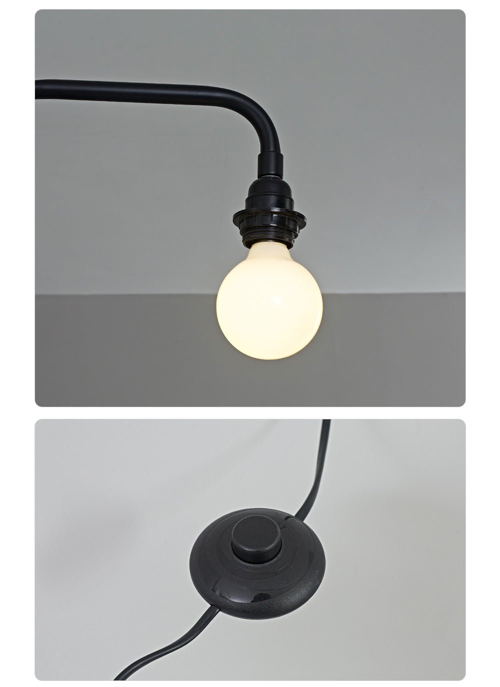 Svart vägglampa med förlängd arm
