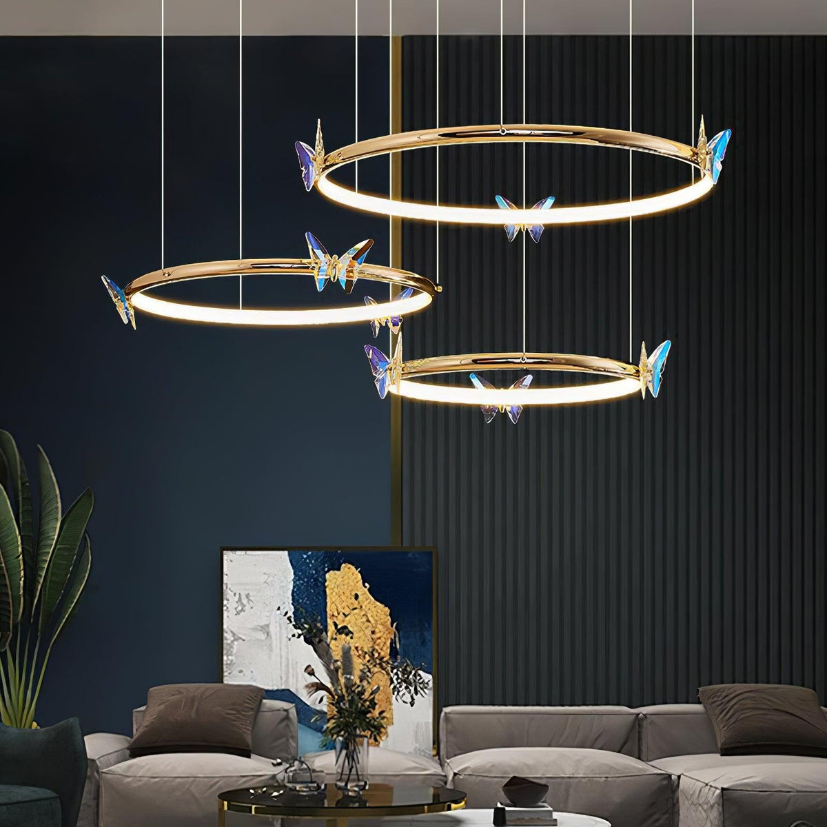 Alen glæsileg ljósakróna með fiðrildalaga kristalhring