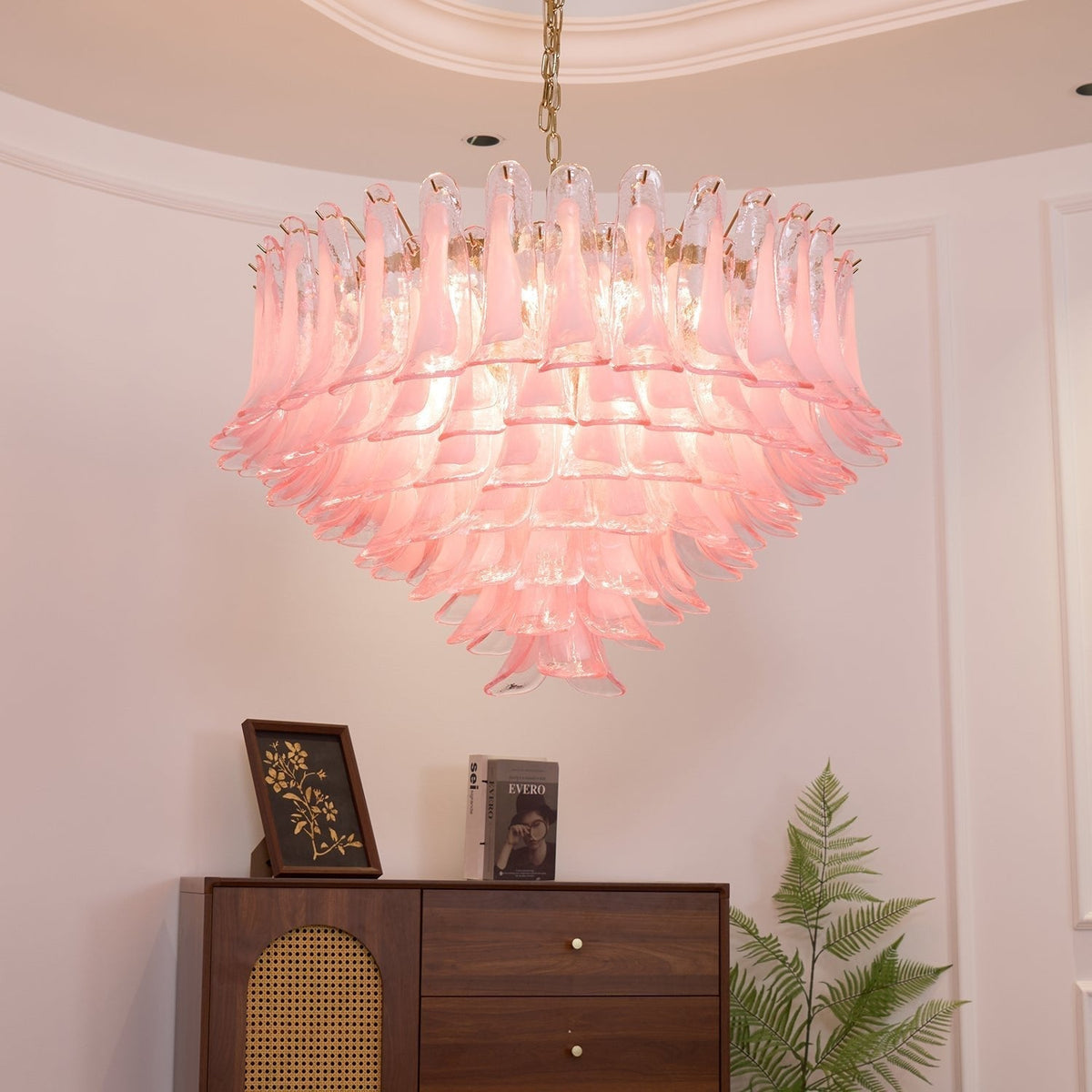 Lustre de pétalas de vidro Murano rosa-pálido elegante Celaella