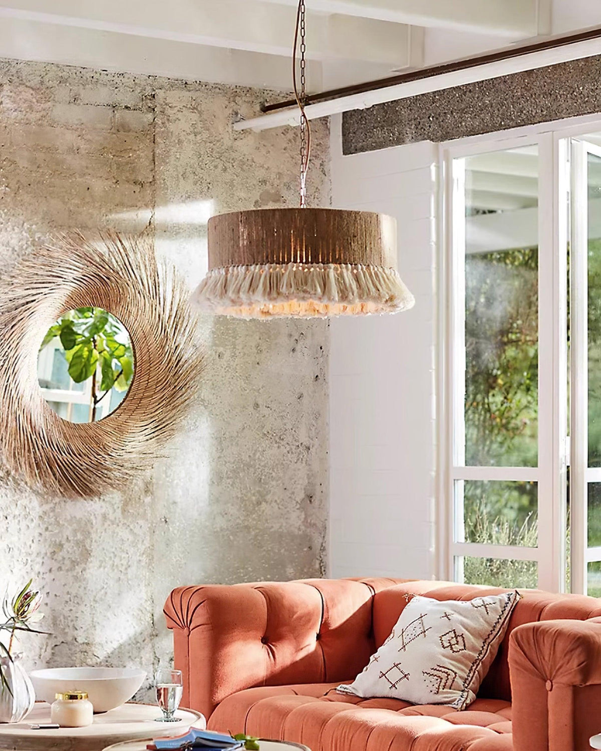 Fioeiella Pendant Lamp Cotton Yarn Ruffled Fringe Handmade