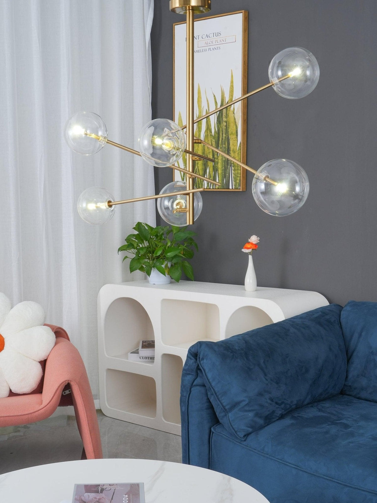 Aveno LED-ljósakróna úr glæru kristalgleri