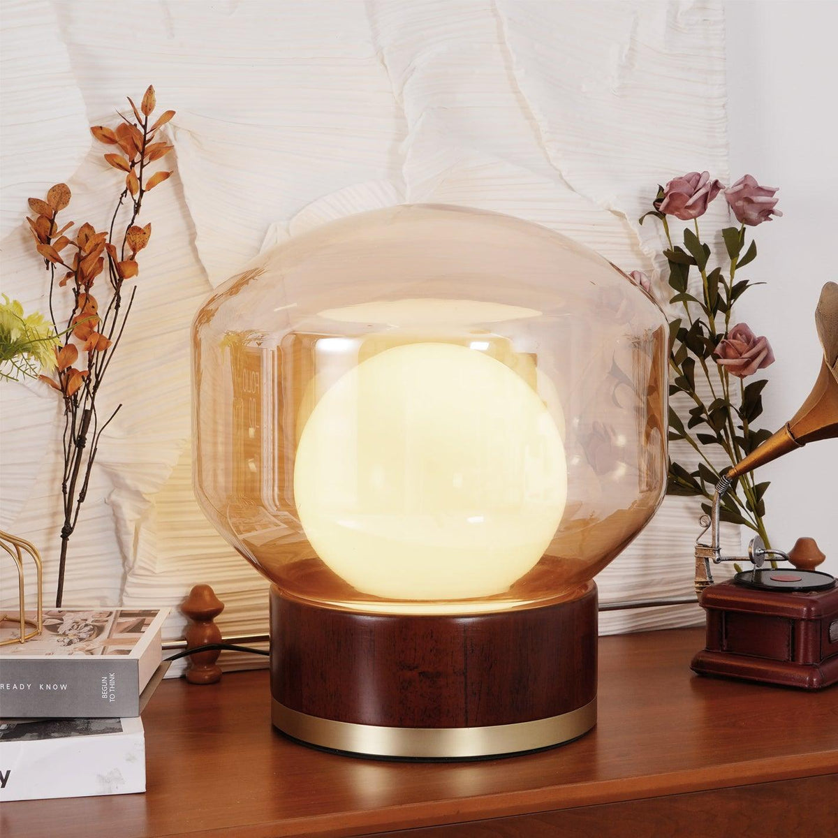 Candeeiro de mesa artístico Brinox em madeira