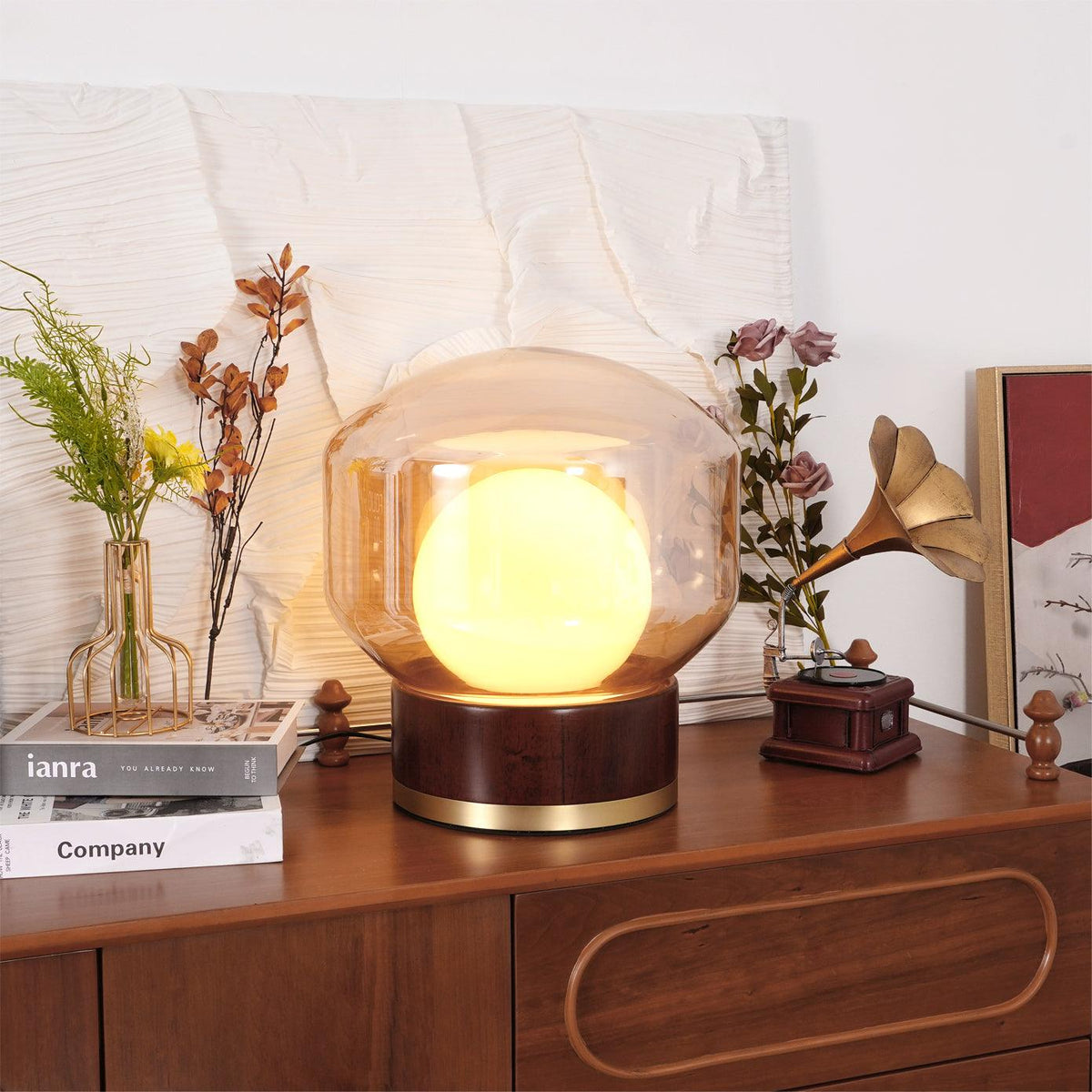 Candeeiro de mesa artístico Brinox em madeira