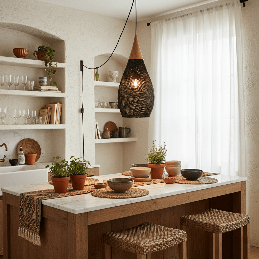 Pendellampe med flettet rattan