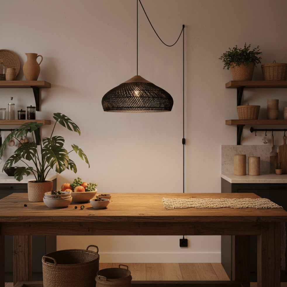Pendellampe med flettet rattan