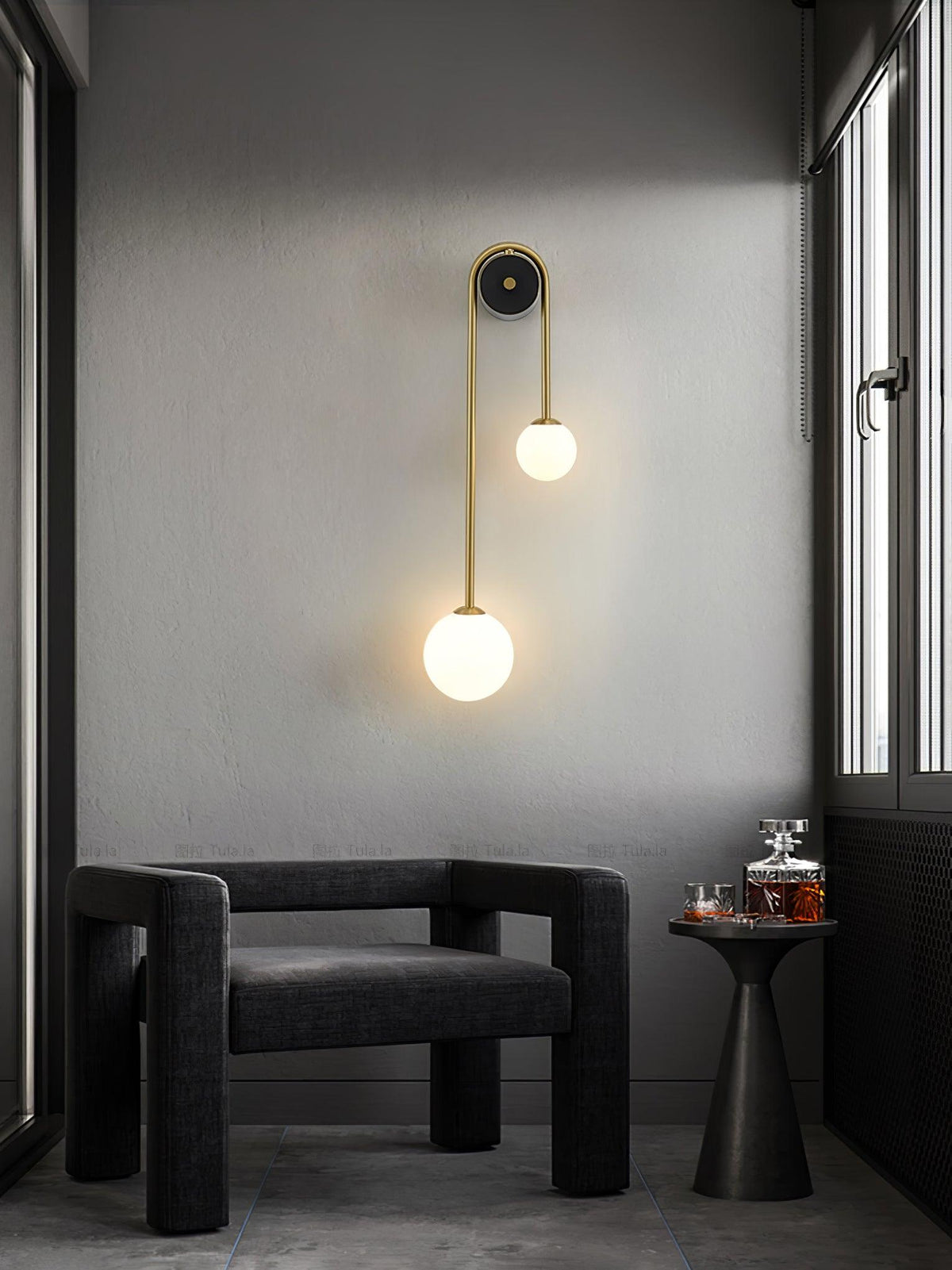 Teveny moderne minimalistisk buet væglampe i messing og glas