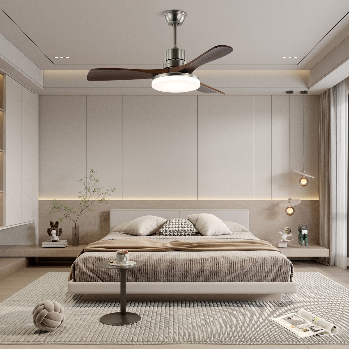 Rininena modern takfläkt med lampa och träblad