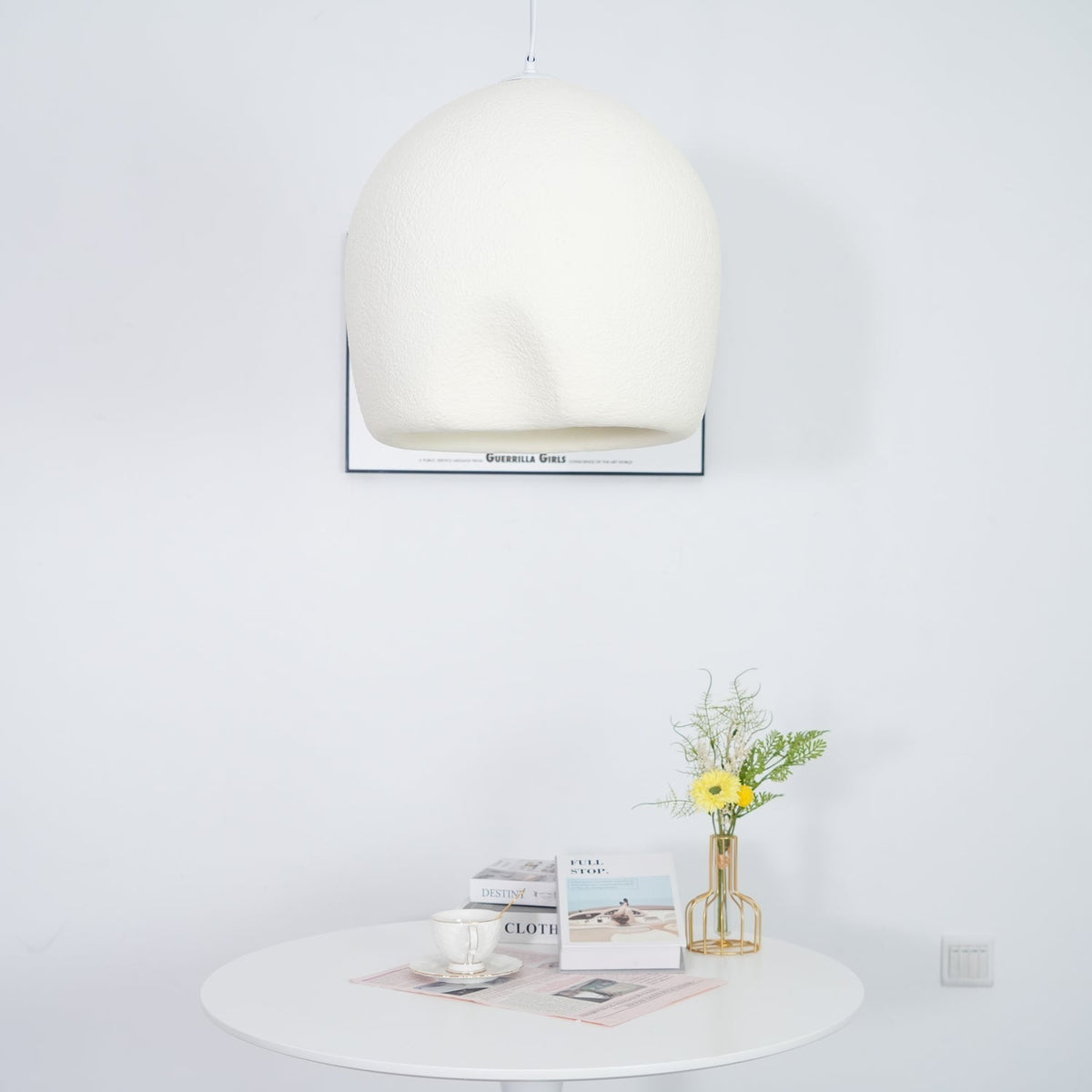 Candeeiro suspenso Nuo de gesso com cúpula arredondada, Wabi Sabi