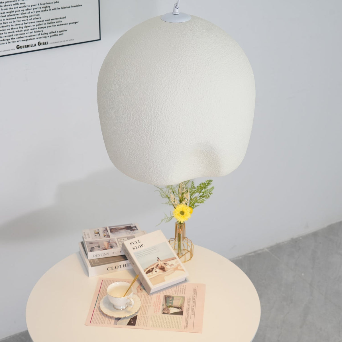 Candeeiro suspenso Nuo de gesso com cúpula arredondada, Wabi Sabi